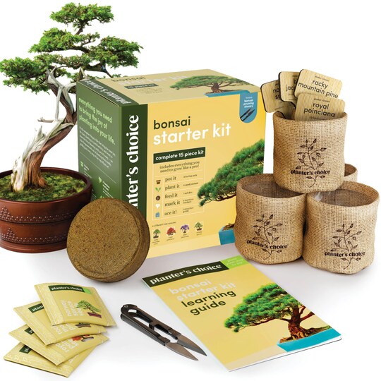 Planter's Choice; Bonsai Starter Kit - Gardening Gift for Women & Men - Bonsai Tree Growing Garden Crafts Hobby Kits for Adults, Unique DIY Hobbies for Plant Lovers - Unusual Christmas Gifts Ideas, or Gardener Mother; Category:Potted Plants; Image:1